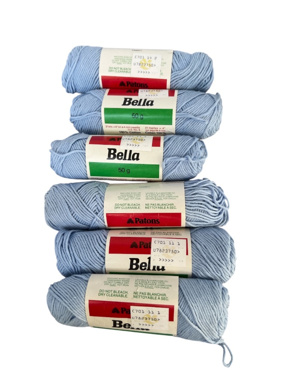 Bella Yarn 100% Cotton 50 g ea Blue Lot of 6 Made Canada Same Colour 2 Dye Lots